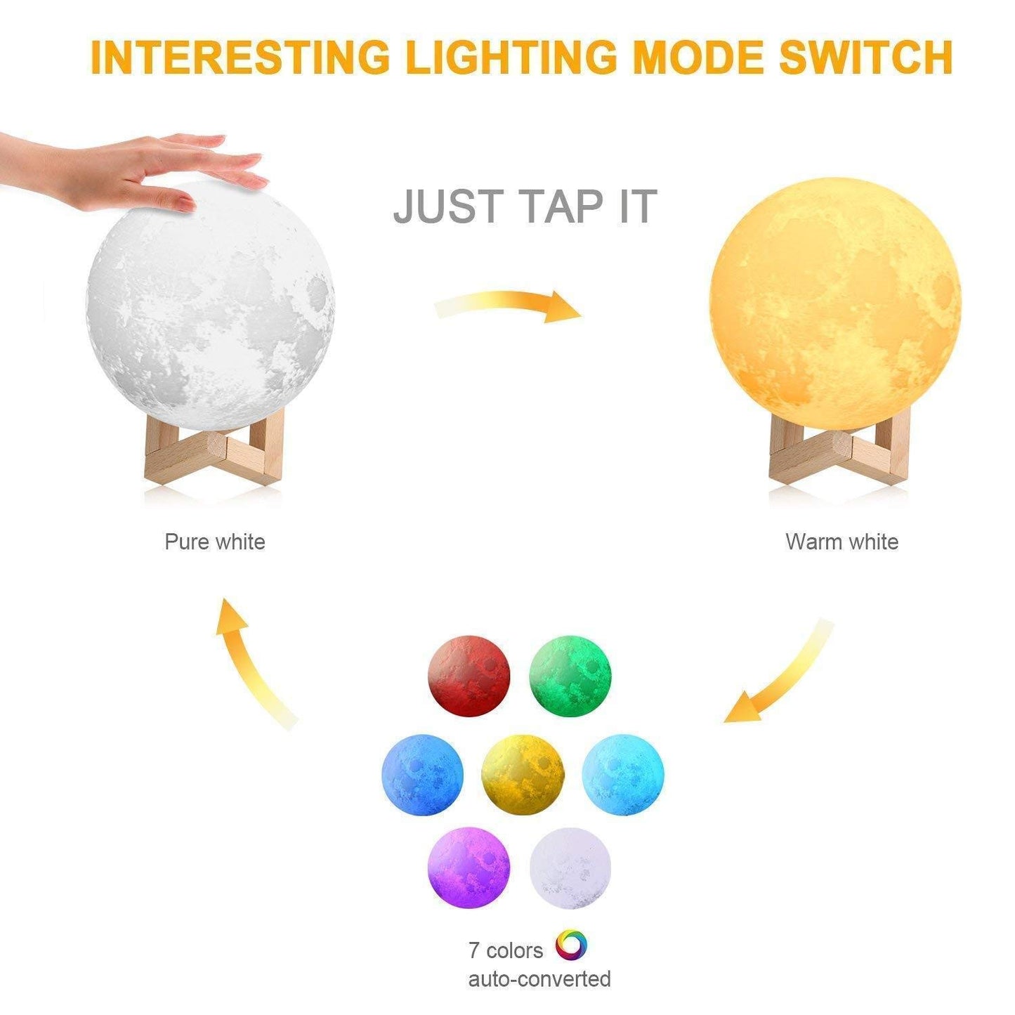 3D M,oon Lamp 7 Colour Changeable Sensor Moon Night Light Lamp